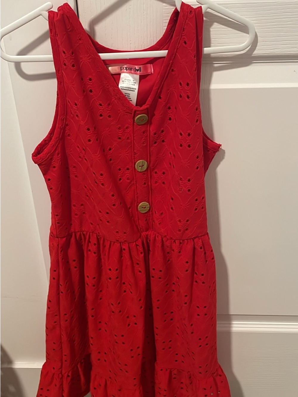 paper doll Red Eyelet Button Sundress with Wooden Buttons